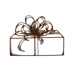 Present box with ribbon and bow.