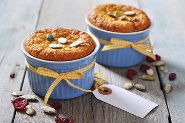 Pumpkin muffins with paper tag