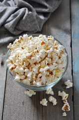 Popcorn in glass bowl