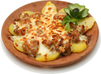 Chicken with yellow cheese and popatoes