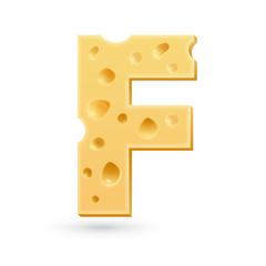 F cheese letter. Symbol isolated on white.
