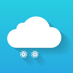Day cloud and snow flakes isolated on blue