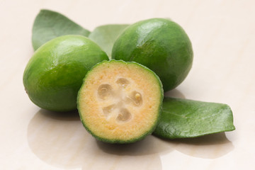 Feijoa fruit and leaves