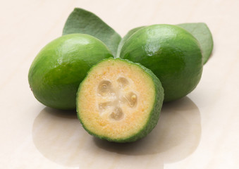 Feijoa fruit and leaves