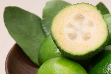 Feijoa fruit and leaves