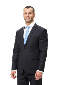Half-length portrait of smiley business man