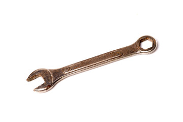 Stainless steel wrench on white background