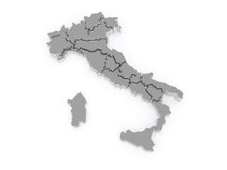 Three-dimensional map of Italy.