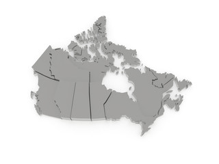 Three-dimensional map of Canada.