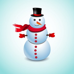 Snow Man on soft blue background - greeting card - vector illust