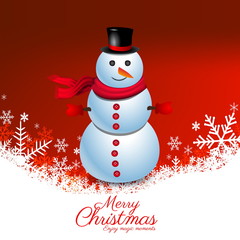 Christmas Greeting Card with snowman. Vector illustration