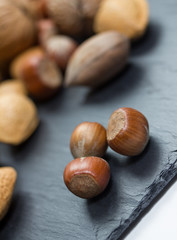 hazelnuts in front of a nut mixtur
