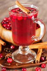 Hot drink with cranberries for Christmas