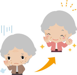 シミ、しわが改善して喜ぶ高齢女性