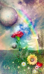 Poster Countryside with rainbow and flowers © Rosario Rizzo