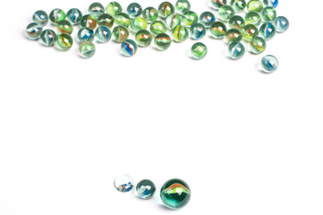 glass marbles on the white background
