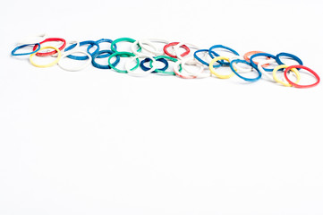 colorful rubber bands on the white