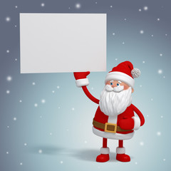 3d Santa Claus holding white card, place your text