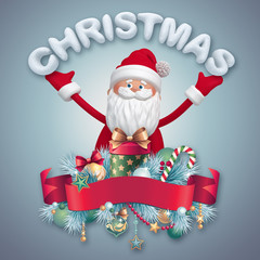 3d Santa Claus with Christmas greeting text