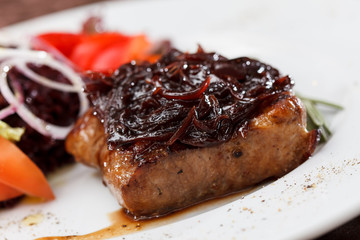 beef steak with salad