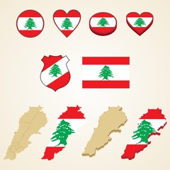 Lebanon Map, Vector 3D pack of Lebanon and flag
