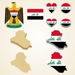 Iraq Map, Vector 3D pack of Iraq and flag
