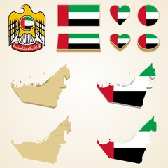 United Arab Emirates Map, Vector 3D pack of UAE and flag