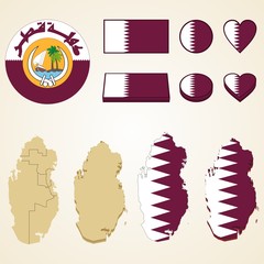 Qatar Map, Vector 3D pack of Qatar and flag