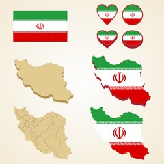 Iran Map, Vector 3D pack of Iran and flag