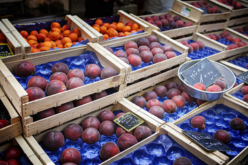 Fruit in baskets in local market