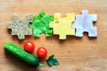 Muurstickers Food puzzle ingredients diet creative abstract concept © udra11