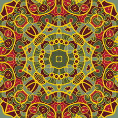 Ornamental round seamless pattern with many details