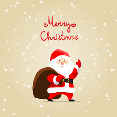 merry christmas card with santa claus and bag