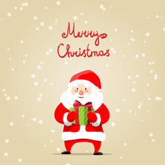 merry christmas card with santa claus and gift