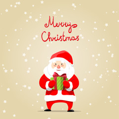 merry christmas card with santa claus and gift
