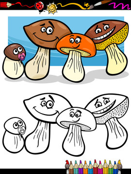 cartoon mushrooms for coloring book