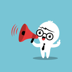 Business cartoon character with megaphone make an announcement