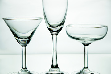 Glass of drink on white background.