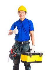 Asian construction  worker with tools