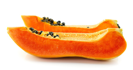 fresh ripe juicy papaya slice on white background