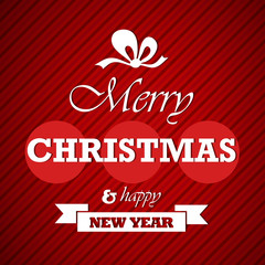 red christmas card with oblique stripes and ribbon