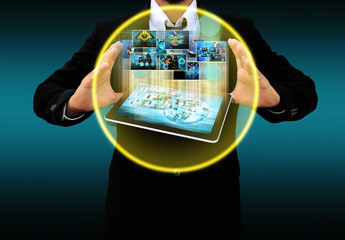 Businessman holding business collection