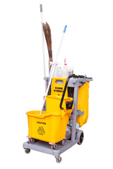 yellow janitor cart