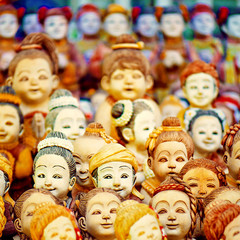 Fototapeta na wymiar Mob of doll faces