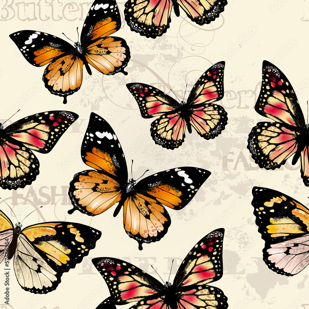 Poster seamless vector wallpaper pattern with butterflies