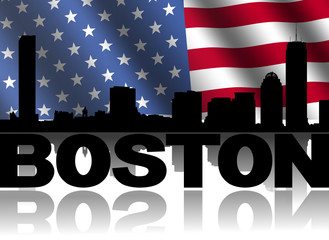 Boston skyline text rippled American flag illustration
