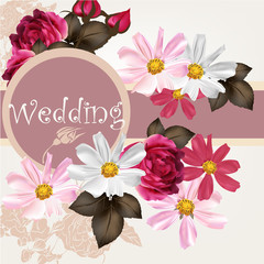 Wedding invitation card with flowers