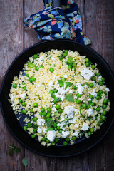 Millet with assorted spring vegetables , feta cheese and mint