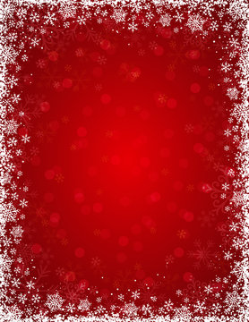 red background with  frame of snowflakes, vector