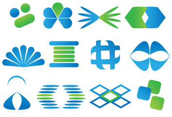 logos graphic elements blue green - obrazy, fototapety, plakaty